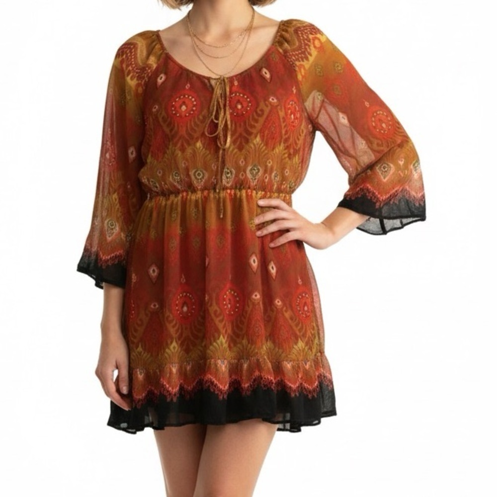 Luxe by NYC Design Co Pheasant Print Dress Large